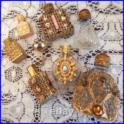 Antique Vintage Jeweled Ormolu Miniature Perfume Bottle Lot Vanity Czech