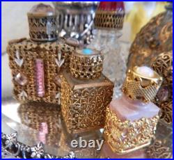 Antique Vintage Jeweled Ormolu Miniature Perfume Bottle Lot Vanity Czech