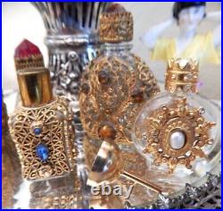 Antique Vintage Jeweled Ormolu Miniature Perfume Bottle Lot Vanity Czech