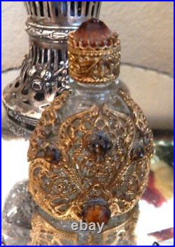 Antique Vintage Jeweled Ormolu Miniature Perfume Bottle Lot Vanity Czech