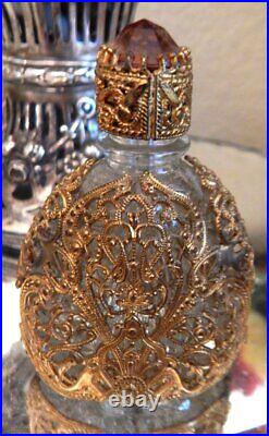 Antique Vintage Jeweled Ormolu Miniature Perfume Bottle Lot Vanity Czech