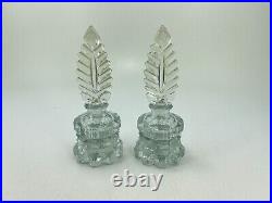 Antique Vintage Pair Set of 2 Crystal Perfume Bottle Art Deco Pressed Glass