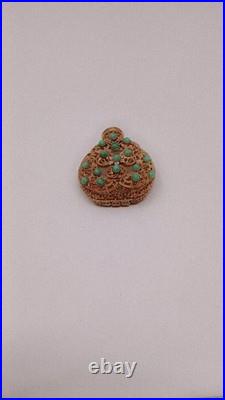 Antique Vintage Perfume Bottle Czech Filigree Green Jeweled Enameled