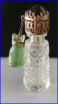 Antique Vintage Perfume Bottle Czech Irice Dram with Glass Bulldog Charm RARE