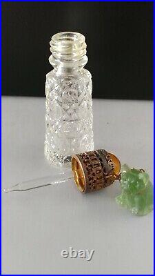 Antique Vintage Perfume Bottle Czech Irice Dram with Glass Bulldog Charm RARE