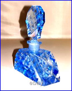 Antique Vintage Perfume Bottle Czech Sky Blue STRIKING DESIGN with dauber 1920s Antique Vintage Perfume Bottle Czech Sky Blue STRIKING DESIGN with dauber 1920s