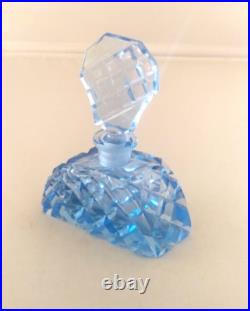 Antique Vintage Perfume Bottle Czech Sky Blue STRIKING DESIGN with dauber 1920s Antique Vintage Perfume Bottle Czech Sky Blue STRIKING DESIGN with dauber 1920s