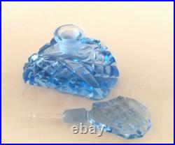 Antique Vintage Perfume Bottle Czech Sky Blue STRIKING DESIGN with dauber 1920s Antique Vintage Perfume Bottle Czech Sky Blue STRIKING DESIGN with dauber 1920s