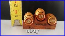 Antique Vintage Perfume Bottle Fragonard Cognac Barrel Set with Rack 1920's RARE