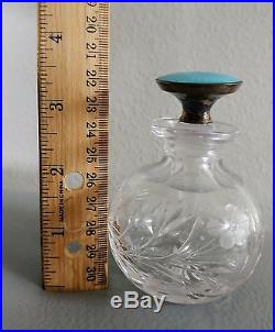 Antique Vintage Sterling Guilloche Enamel & Crystal Perfume Bottle