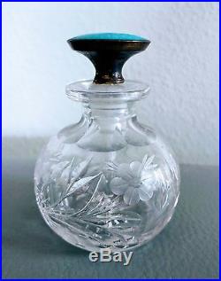 Antique Vintage Sterling Guilloche Enamel & Crystal Perfume Bottle