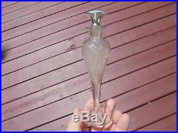 Antique Vintage Sterling Silver Guilloche Enamel & Etched Glass Perfume Bottle