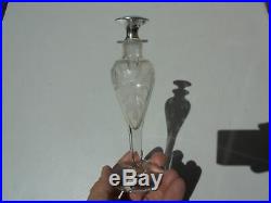 Antique Vintage Sterling Silver Guilloche Enamel & Etched Glass Perfume Bottle