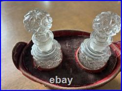 Antique/ Vintage Velvet Basket With2 Hobnail Glass Perfume Bottles WithStoppers