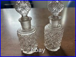 Antique/ Vintage Velvet Basket With2 Hobnail Glass Perfume Bottles WithStoppers
