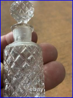 Antique/ Vintage Velvet Basket With2 Hobnail Glass Perfume Bottles WithStoppers
