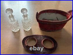 Antique/ Vintage Velvet Basket With2 Hobnail Glass Perfume Bottles WithStoppers
