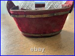 Antique/ Vintage Velvet Basket With2 Hobnail Glass Perfume Bottles WithStoppers