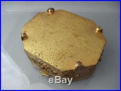 Antique Vtg Czech Silvercraft Gold Gilt Jeweled Filigree Jewelry Box Marked