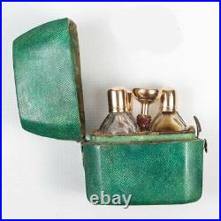 Antique c. 1790-1830 French Scent Caddy, Shagreen, Funnel, 3 Flasks, 18k Gold VGC
