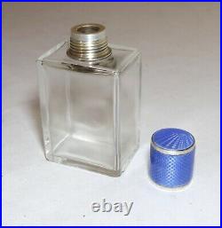 Antique handmade blue guilloche enameling sterling silver perfume scent bottle