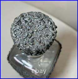 Antique ornate reticulated perfume cologne metal glass silverplate bottle scent