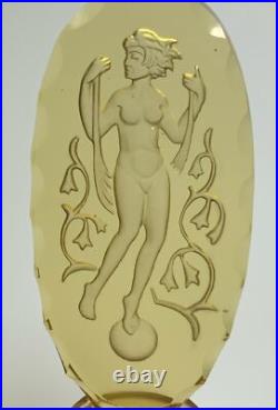 Antique vintage Art Deco engraved nude amber perfume bottle art glass