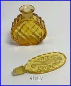 Antique vintage Art Deco engraved nude amber perfume bottle art glass