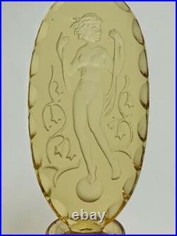 Antique vintage Art Deco engraved nude amber perfume bottle art glass