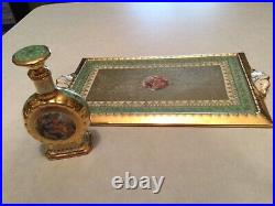 Antique vintage Le Mieux 24 karat gold perfume bottle and tray. Colonial couple
