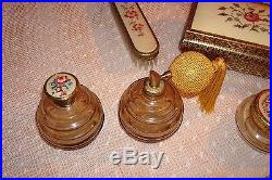 Antique/vintage Petit Point Perfume BottlesComplete Vanity Set 8 Lovely pieces