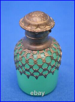 Antique vtg French mini Jadeite URANiUM GLASS Royal Palais Perfume Scent Bottle