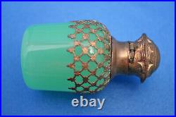 Antique vtg French mini Jadeite URANiUM GLASS Royal Palais Perfume Scent Bottle