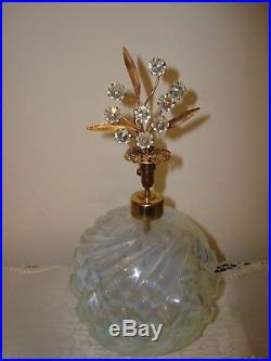 Antique/vtg Irice Rhinestone Perfume Bottle French Opalescent Basestunning