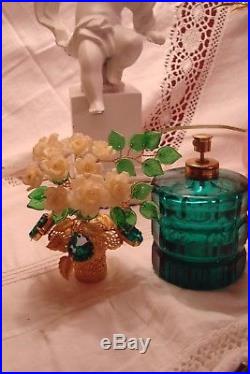 Antique/vtg Irice Rhinestone&flower Perfume Bottlefrench Baseemerald Green