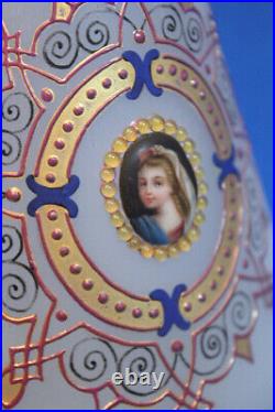 Antique vtg ViCTORiAN FRENCH OPALiNE DRESSER BOTTLE Hand Painted CAMEO PORTRAiT