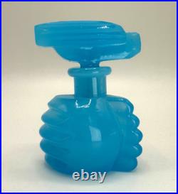 Art Deco BLUE 3.5 Opaline Glass Perfume Bottle with Stopper, Vintage Blow Mold