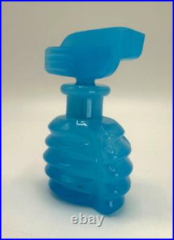 Art Deco BLUE 3.5 Opaline Glass Perfume Bottle with Stopper, Vintage Blow Mold