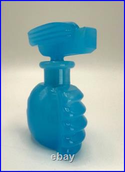 Art Deco BLUE 3.5 Opaline Glass Perfume Bottle with Stopper, Vintage Blow Mold