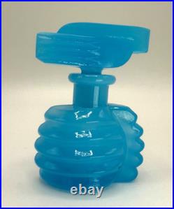 Art Deco BLUE 3.5 Opaline Glass Perfume Bottle with Stopper, Vintage Blow Mold
