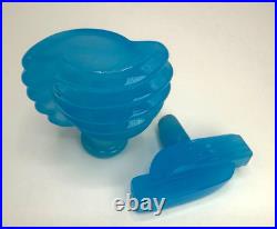 Art Deco BLUE 3.5 Opaline Glass Perfume Bottle with Stopper, Vintage Blow Mold
