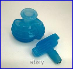 Art Deco BLUE 3.5 Opaline Glass Perfume Bottle with Stopper, Vintage Blow Mold