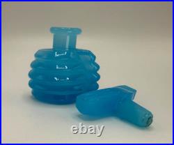 Art Deco BLUE 3.5 Opaline Glass Perfume Bottle with Stopper, Vintage Blow Mold