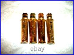 Art Deco Faberge Brass Perfume Miniature Roll On Bottles Set 4 Labels Vintage