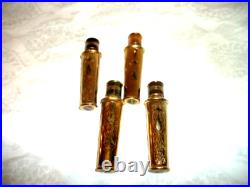 Art Deco Faberge Brass Perfume Miniature Roll On Bottles Set 4 Labels Vintage