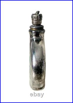 Art Deco German Crown Top Perfume Scent Bottle Enamel & Silver Overlay c1930