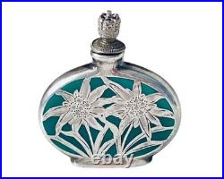 Art Deco German Crown Top Perfume Scent Bottle Enamel & Silver Overlay c1930