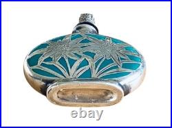 Art Deco German Crown Top Perfume Scent Bottle Enamel & Silver Overlay c1930