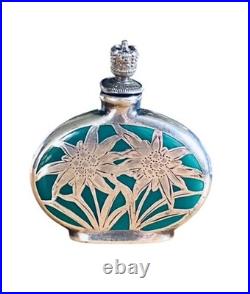 Art Deco German Crown Top Perfume Scent Bottle Enamel & Silver Overlay c1930