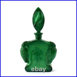 Art Deco Malachite Glass' Birds' Collectible Perfume Bottle 1930' H. Hoffmann